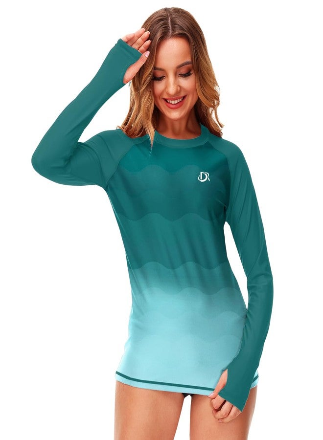Deerose Gradient Color Rash Guard for Women Long Sleeve Surf UPF 50+ Swimming Bathing Suit Top Green M - Image 5